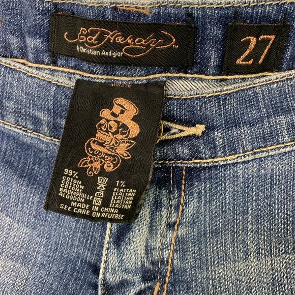 Y2K Ed Hardy Jean Short Shorts Size 27 Rhinestone Tiger Low Rise Daisy Dukes - Picture 9 of 11
